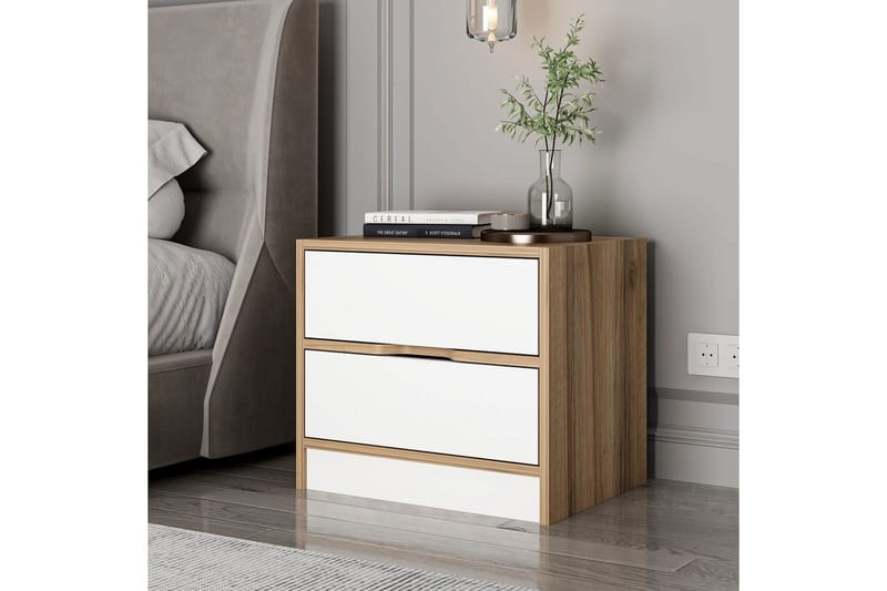 Munna Natbord 54 cm - Valnød/Hvid - Møbler - Borde - Aflastningsbord - Sengebord