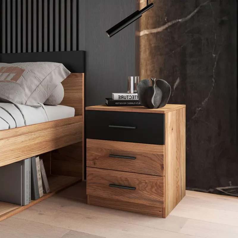 Natbord Beta med 3 skuffer - Mauvella Eg - Møbler - Borde - Aflastningsbord - Sengebord
