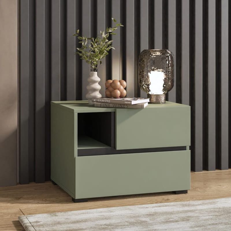 Natbord Cross S med 2 skuffer - Grøn - Møbler - Borde - Aflastningsbord - Sengebord