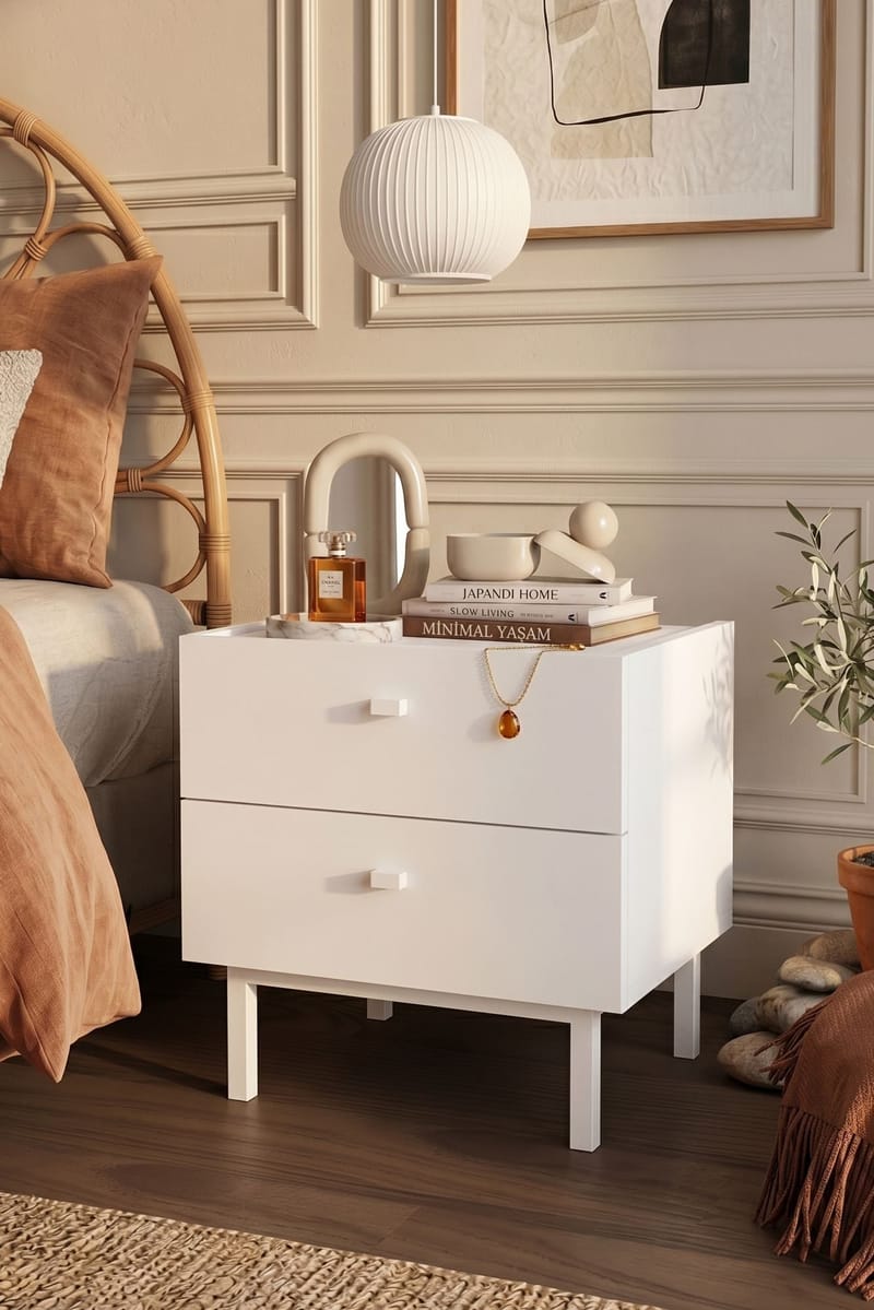 Natbord Hanah Home Luke (47,9 x 47 x 36,8 cm) Hvid - Hvid - Møbler - Borde - Aflastningsbord - Sengebord