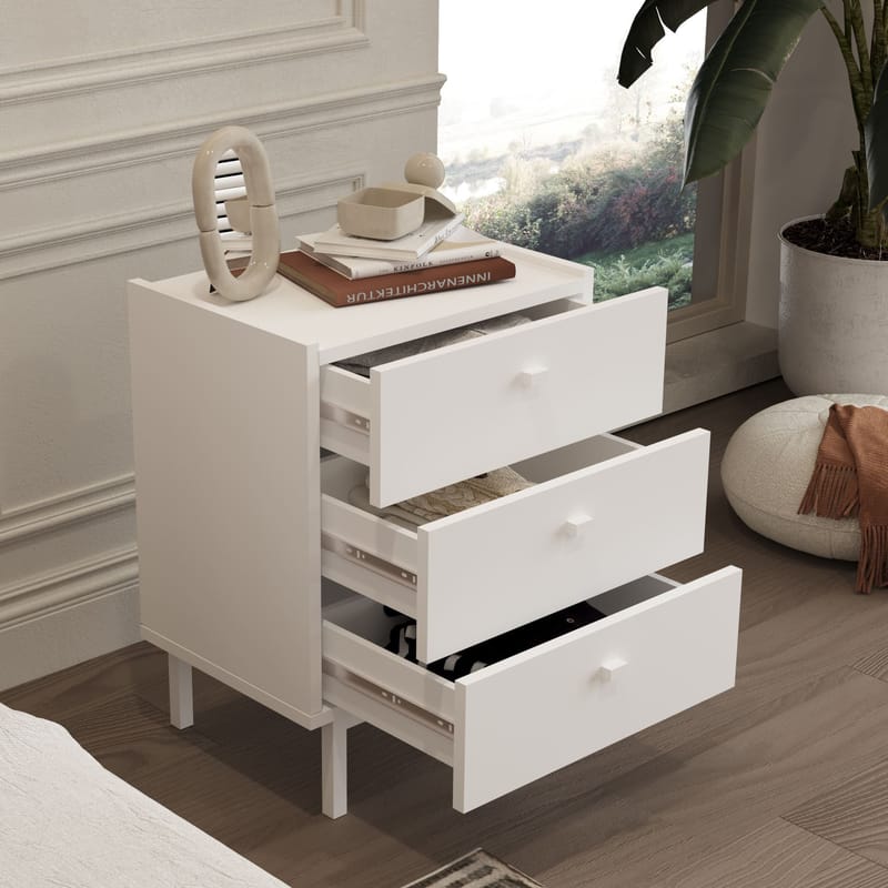 Natbord Hanah Home Luke (47,9 x 63,5 x 36,8 cm) Hvid - Hvid - Møbler - Borde - Aflastningsbord - Sengebord