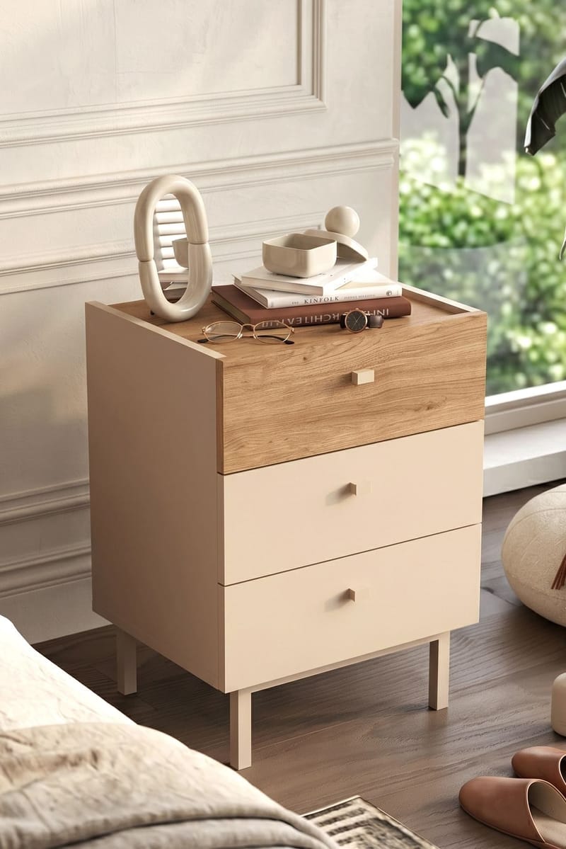 Natbord Hanah Home Luke (47,9 x 63,5 x 36,8 cm) Sand eg - Sand og eg - Møbler - Borde - Aflastningsbord - Sengebord