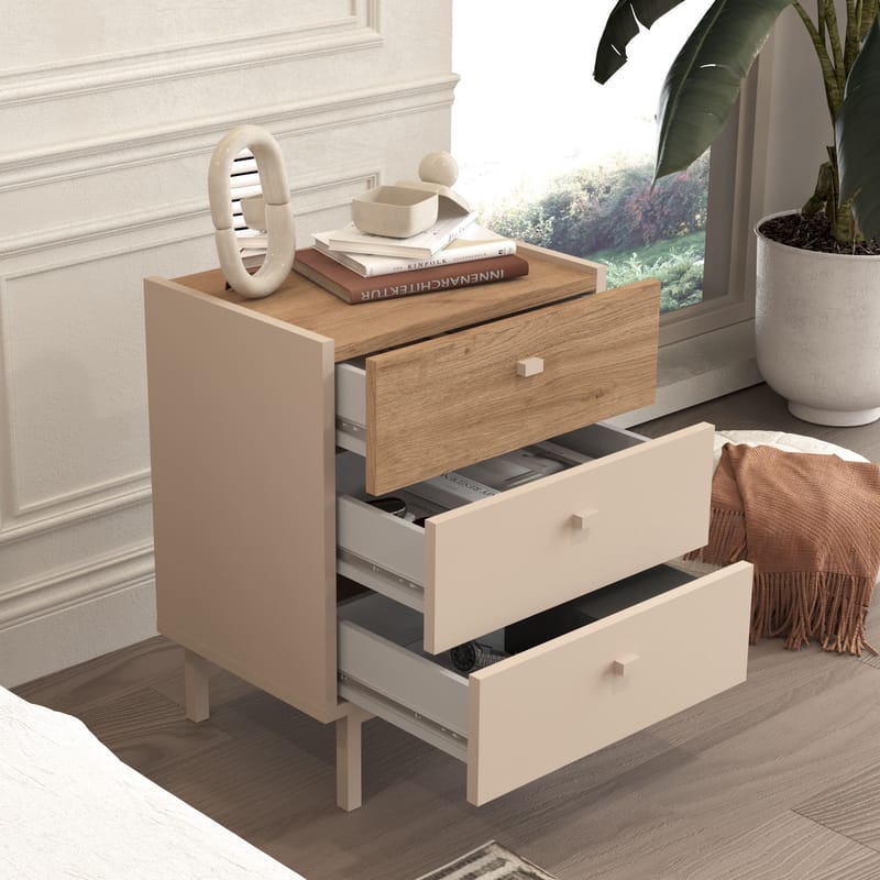 Natbord Hanah Home Luke (47,9 x 63,5 x 36,8 cm) Sand eg - Sand og eg - Møbler - Borde - Aflastningsbord - Sengebord