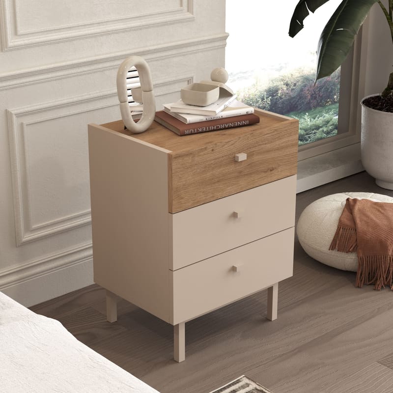 Natbord Hanah Home Luke (47,9 x 63,5 x 36,8 cm) Sand eg - Sand og eg - Møbler - Borde - Aflastningsbord - Sengebord