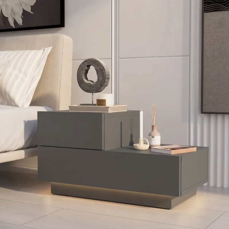 Natbord Homitis Kayra (70 x 35 x 38,3 cm) Antracit - Antracit - Møbler - Borde - Aflastningsbord - Sengebord