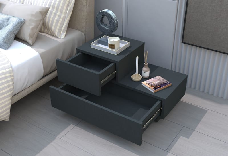 Natbord Homitis Kayra (70 x 35 x 38,3 cm) Antracit - Antracit - Møbler - Borde - Aflastningsbord - Sengebord