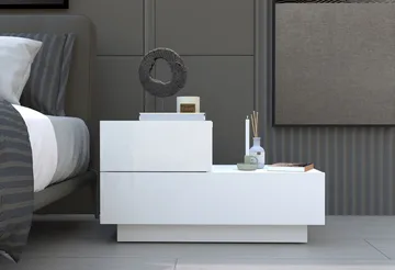 Natbord Homitis Kayra (70 x 35 x 38,3 cm) Hvid - Hvid - Møbler - Borde - Aflastningsbord - Sengebord