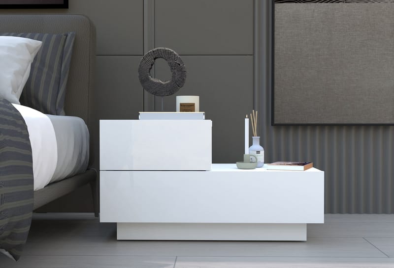 Natbord Homitis Kayra (70 x 35 x 38,3 cm) Hvid - Hvid - Møbler - Borde - Aflastningsbord - Sengebord