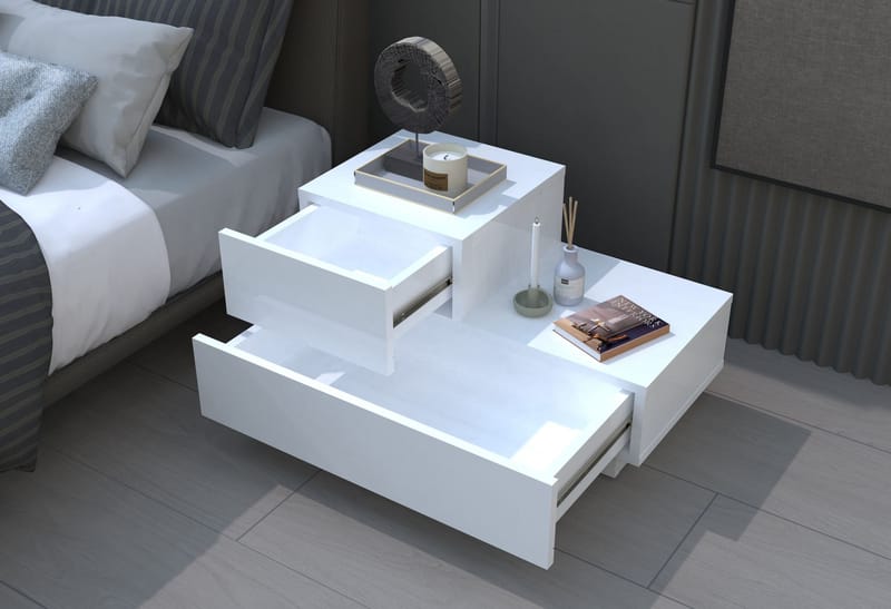 Natbord Homitis Kayra (70 x 35 x 38,3 cm) Hvid - Hvid - Møbler - Borde - Aflastningsbord - Sengebord