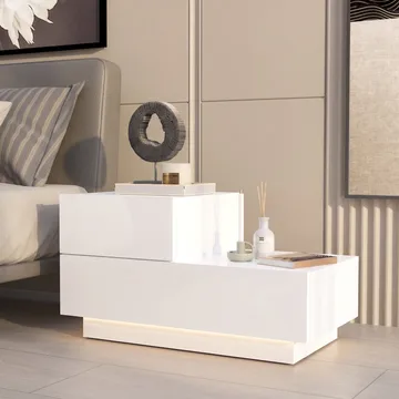 Natbord Homitis Kayra (70 x 35 x 38,3 cm) Hvid - Hvid - Møbler - Borde - Aflastningsbord - Sengebord