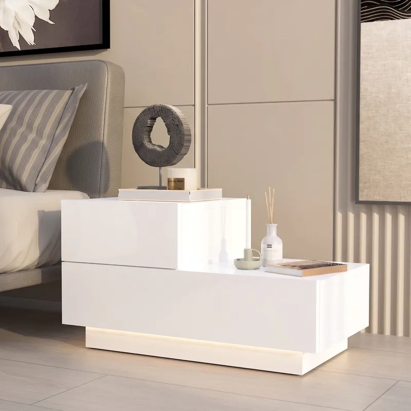 Natbord Homitis Kayra (70 x 35 x 38,3 cm) Hvid - Hvid - Møbler - Borde - Aflastningsbord - Sengebord