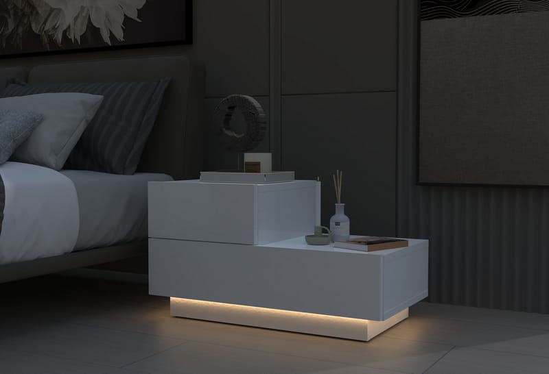 Natbord Homitis Kayra (70 x 35 x 38,3 cm) Hvid - Hvid - Møbler - Borde - Aflastningsbord - Sengebord