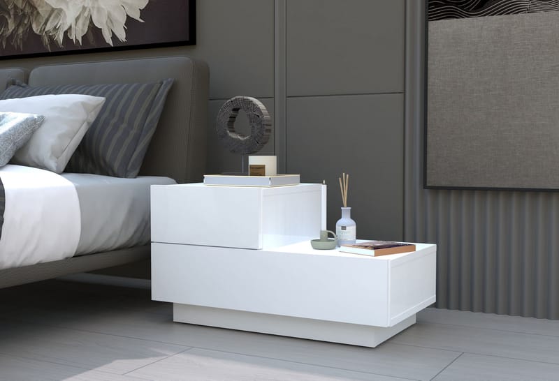 Natbord Homitis Kayra (70 x 35 x 38,3 cm) Hvid - Hvid - Møbler - Borde - Aflastningsbord - Sengebord