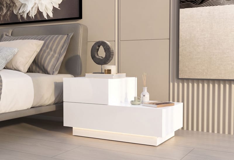 Natbord Homitis Kayra (70 x 35 x 38,3 cm) Hvid - Hvid - Møbler - Borde - Aflastningsbord - Sengebord