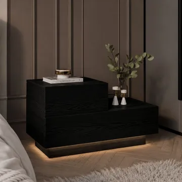 Natbord Homitis Kayra (70 x 35 x 38,3 cm) Sort træ - Sort træ - Møbler - Borde - Aflastningsbord - Sengebord