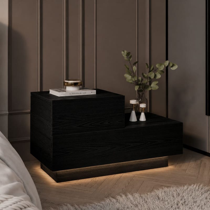 Natbord Homitis Kayra (70 x 35 x 38,3 cm) Sort træ - Sort træ - Møbler - Borde - Aflastningsbord - Sengebord