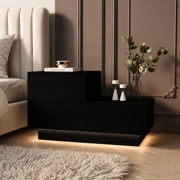Natbord Homitis Kayra (70 x 35 x 38,3 cm) Sort træ - Sort træ - Møbler - Borde - Aflastningsbord - Sengebord