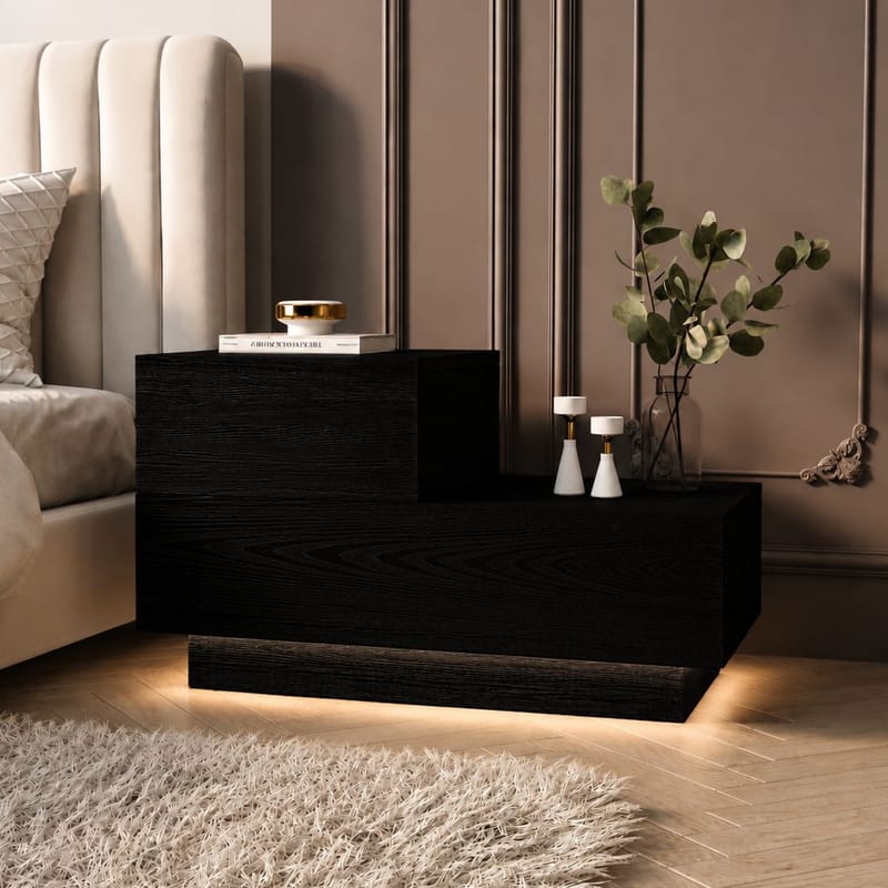 Natbord Homitis Kayra (70 x 35 x 38,3 cm) Sort træ - Sort træ - Møbler - Borde - Aflastningsbord - Sengebord