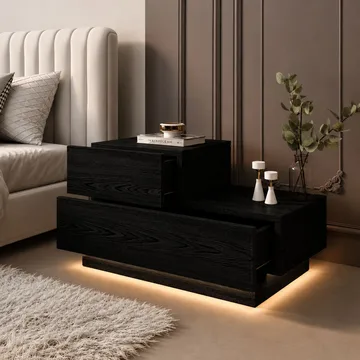 Natbord Homitis Kayra (70 x 35 x 38,3 cm) Sort træ - Sort træ - Møbler - Borde - Aflastningsbord - Sengebord