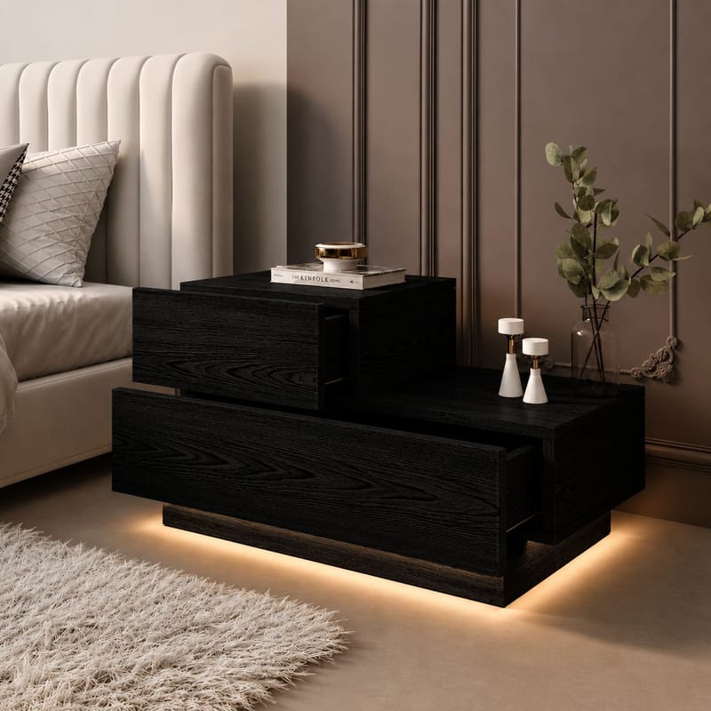 Natbord Homitis Kayra (70 x 35 x 38,3 cm) Sort træ - Sort træ - Møbler - Borde - Aflastningsbord - Sengebord