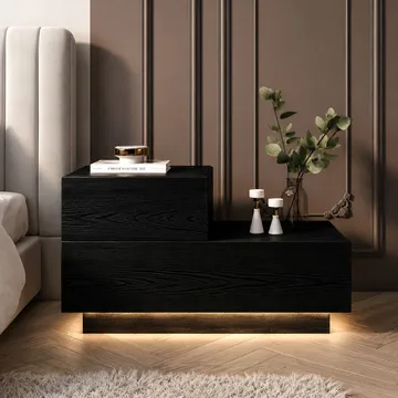 Natbord Homitis Kayra (70 x 35 x 38,3 cm) Sort træ - Sort træ - Møbler - Borde - Aflastningsbord - Sengebord