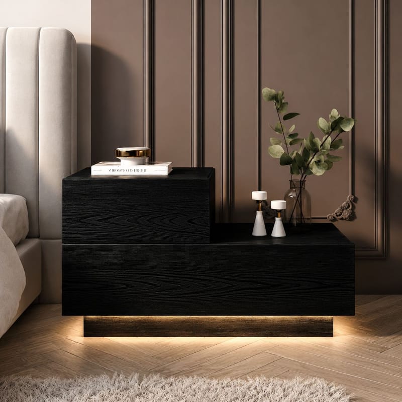 Natbord Homitis Kayra (70 x 35 x 38,3 cm) Sort træ - Sort træ - Møbler - Borde - Aflastningsbord - Sengebord