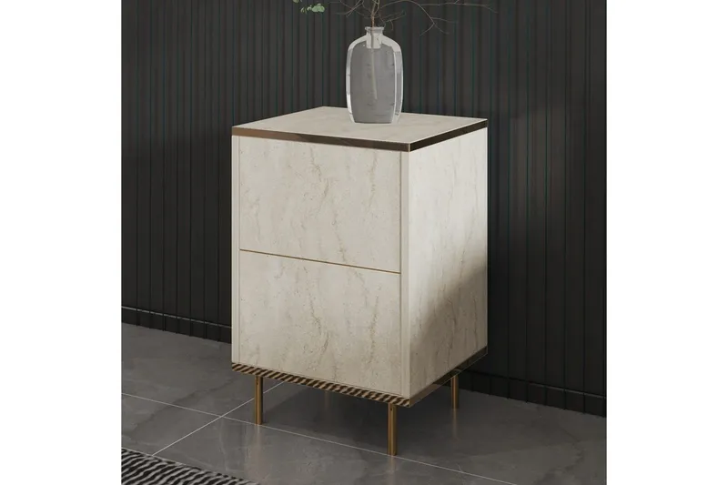 Natbord Imaj Travertin / Rany - Beige/Guld - Møbler - Borde - Aflastningsbord - Sengebord