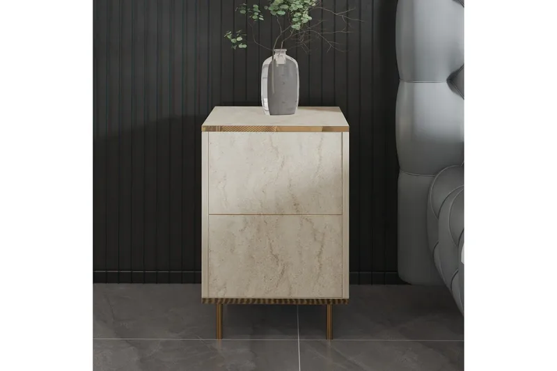 Natbord Imaj Travertin / Rany - Beige/Guld - Møbler - Borde - Aflastningsbord - Sengebord