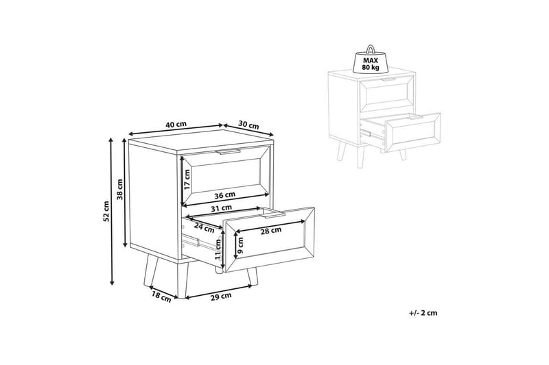 Natbord Opoco med 2 opbevaringsskuffer - Møbler - Borde - Aflastningsbord - Sengebord