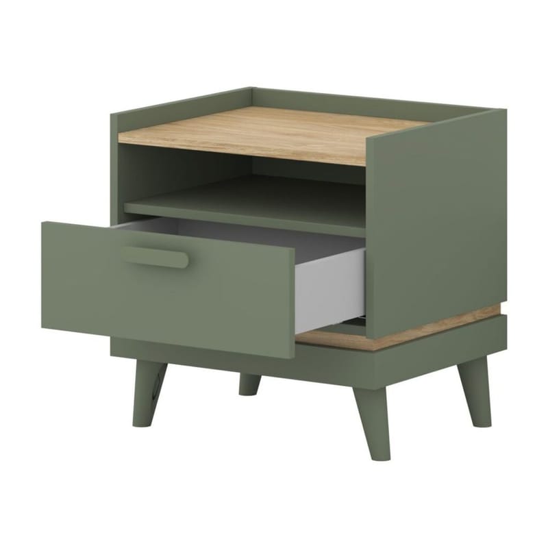 Natbord Scandi 1 skuffe - Falmet grøn - Oliebehandlet eg - Møbler - Borde - Aflastningsbord - Sengebord