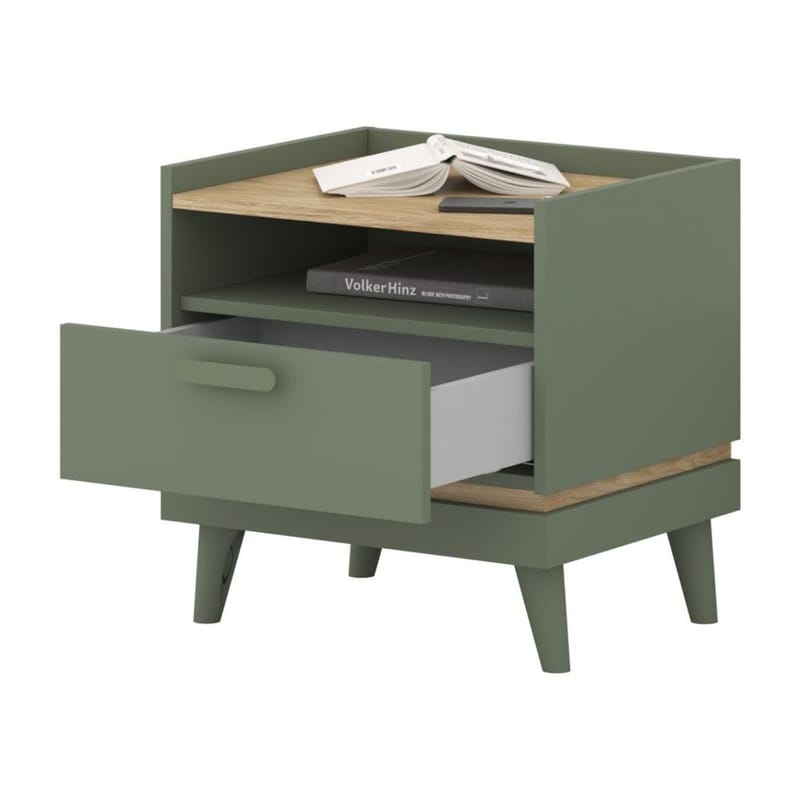 Natbord Scandi 1 skuffe - Falmet grøn - Oliebehandlet eg - Møbler - Borde - Aflastningsbord - Sengebord