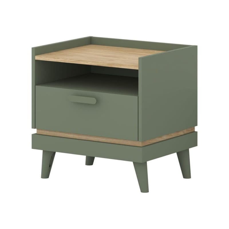 Natbord Scandi 1 skuffe, Falmet grøn - Oliebehandlet eg
