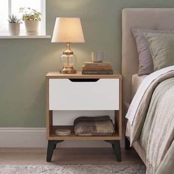 Natbord Skye Decor Bren (44 x 52,2 x 34,4 cm) Eg hvid - Eg og hvid - Møbler - Borde - Aflastningsbord - Sengebord