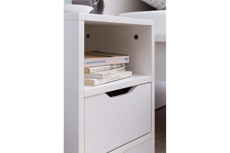 Natbord Wohnling Hvid med 1 skuffe, simpelt moderne design og hylde - Møbler - Borde - Aflastningsbord - Sengebord