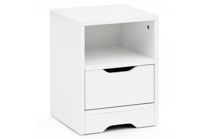 Natbord Wohnling Hvid med 1 skuffe, simpelt moderne design og hylde - Møbler - Borde - Aflastningsbord - Sengebord