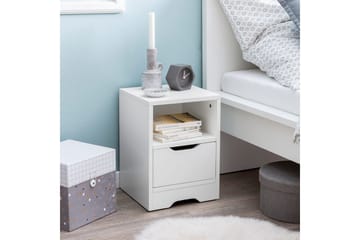 Natbord Wohnling Hvid med 1 skuffe, simpelt moderne design og hylde - Møbler - Borde - Aflastningsbord - Sengebord
