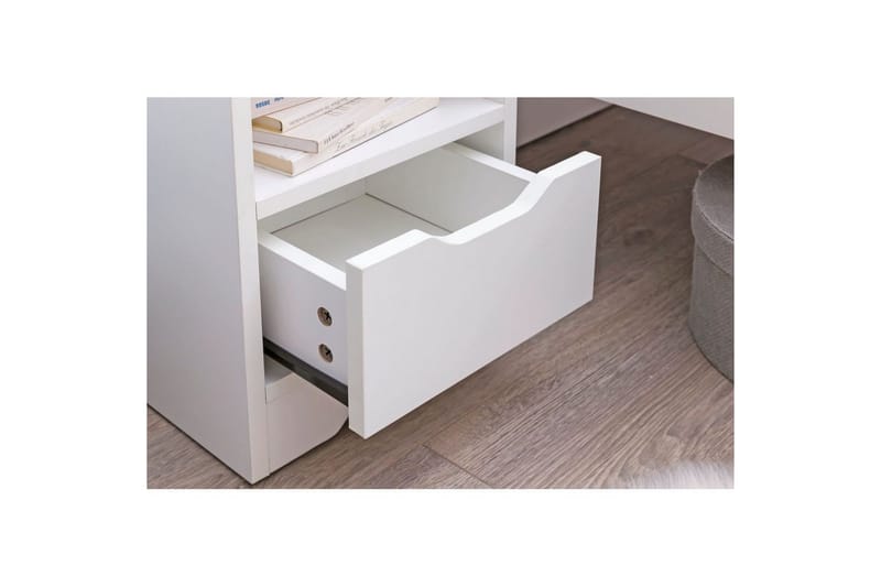 Natbord Wohnling Hvid med 1 skuffe, simpelt moderne design og hylde - Møbler - Borde - Aflastningsbord - Sengebord