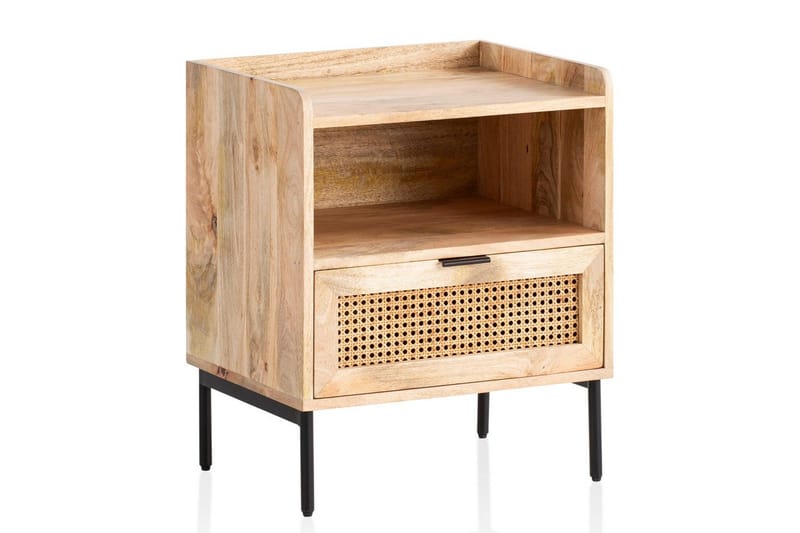 Natbord Wohnling Massivt Mangotræ med 1 Skuffe En Opbevaringsbakke med Wienerflet, undefined