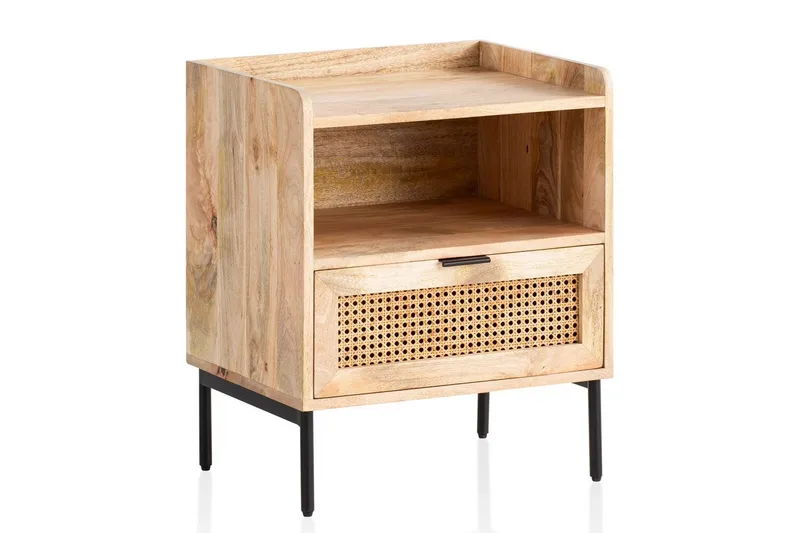 Natbord Wohnling Massivt Mangotræ med 1 Skuffe En Opbevaringsbakke med Wienerflet, undefined