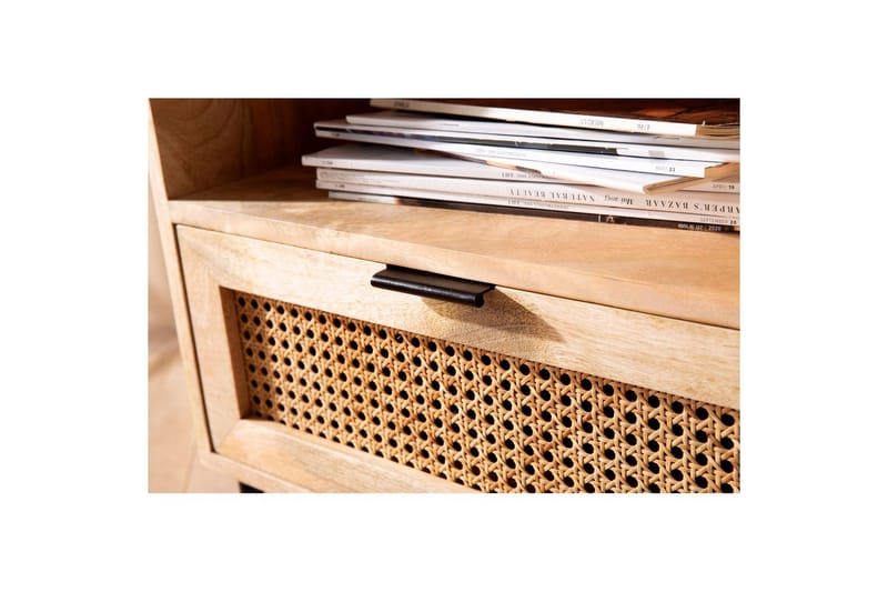 Natbord Wohnling Massivt Mangotræ med 1 Skuffe En Opbevaringsbakke med Wienerflet - Møbler - Borde - Aflastningsbord - Sengebord