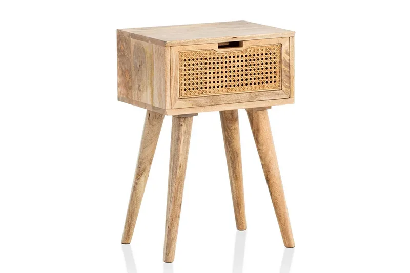 Natbord Wohnling Massivt mangotræ med 1 skuffe med wienerflet i et moderne look Lysbrun, Lysbrun