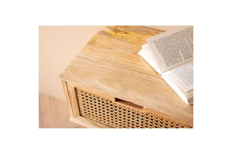 Natbord Wohnling Massivt mangotræ med 1 skuffe med wienerflet i et moderne look Lysbrun - Lysbrun - Møbler - Borde - Aflastningsbord - Sengebord