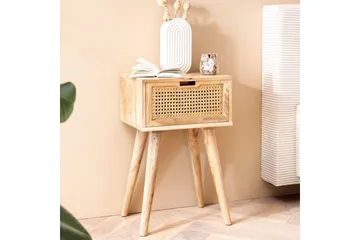 Natbord Wohnling Massivt mangotræ med 1 skuffe med wienerflet i et moderne look Lysbrun - Møbler - Borde - Aflastningsbord - Sengebord