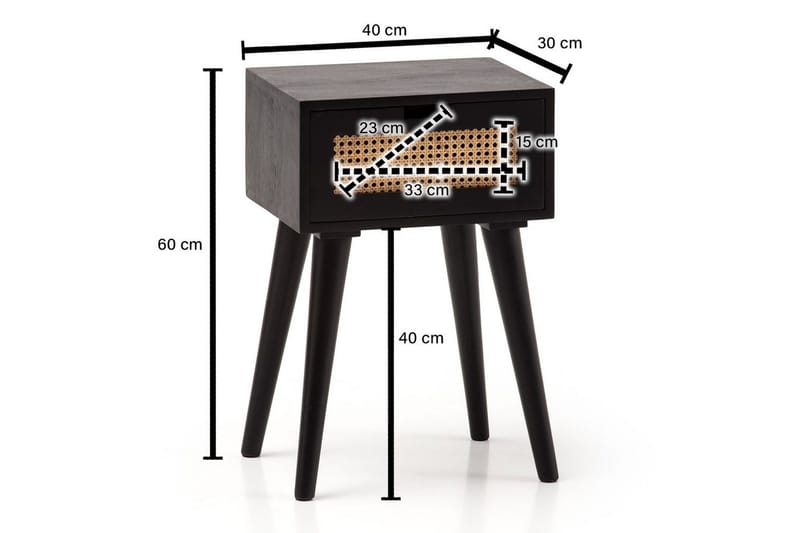 Natbord Wohnling Massivt mangotræ med 1 skuffe med wienerflet i et moderne look Sort - Sort - Møbler - Borde - Aflastningsbord - Sengebord