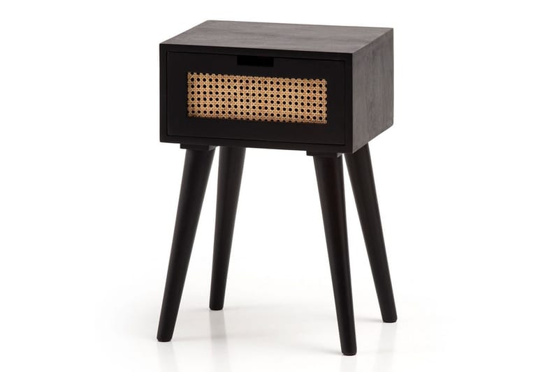Natbord Wohnling Massivt mangotræ med 1 skuffe med wienerflet i et moderne look Sort - Sort - Møbler - Borde - Aflastningsbord - Sengebord