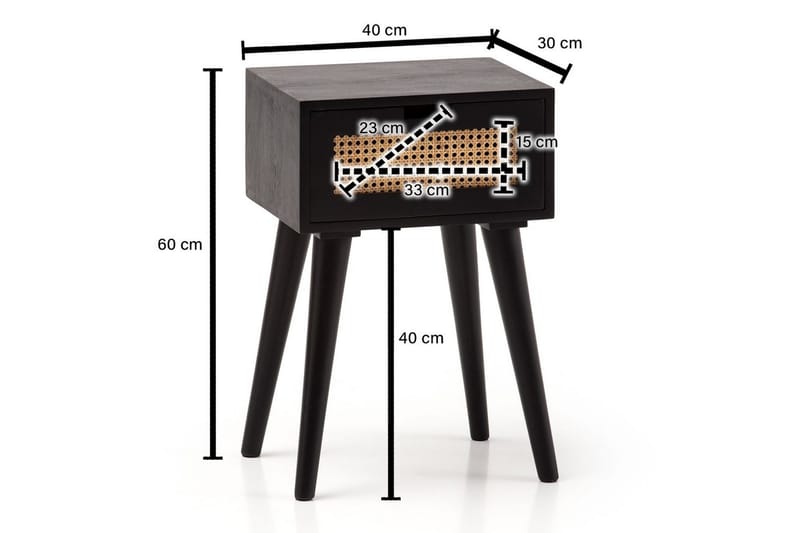 Natbord Wohnling Massivt mangotræ med 1 skuffe med wienerflet i et moderne look Sort - Sort - Møbler - Borde - Aflastningsbord - Sengebord