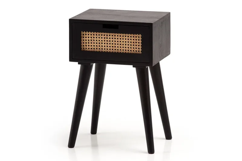 Natbord Wohnling Massivt mangotræ med 1 skuffe med wienerflet i et moderne look Sort, Sort