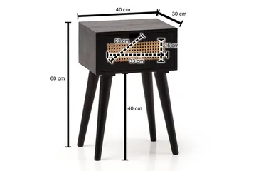 Natbord Wohnling Massivt mangotræ med 1 skuffe med wienerflet i et moderne look Sort - Møbler - Borde - Aflastningsbord - Sengebord