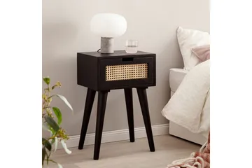 Natbord Wohnling Massivt mangotræ med 1 skuffe med wienerflet i et moderne look Sort - Møbler - Borde - Aflastningsbord - Sengebord