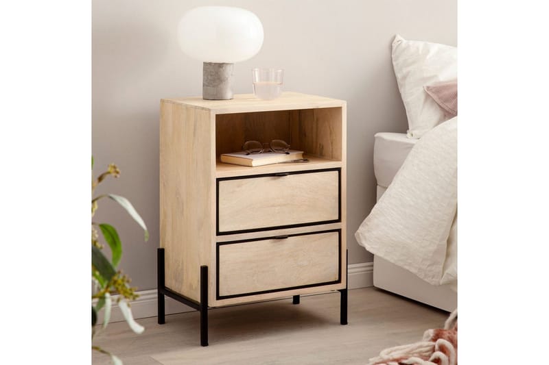 Natbord Wohnling Massivt Mangotræ med 2 Skuffer Et Opbevaringsrum - Møbler - Borde - Aflastningsbord - Sengebord